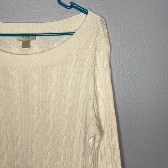 Loft Off White Crew Neck Cable Knit Sweater Size Large - Picture 4 of 10
